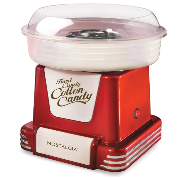 Nostalgia Cotton Candy Machine - Retro Cotton Candy Machine for Kids with 2 Reusable Cones, 1 Sugar Scoop, and 1 Extractor Head – Red