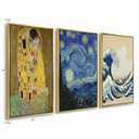 TBT Van Gogh Wall Art Set of 3, Gold Framed Canvas 20x30, Klimt Hokusai