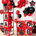 Graduation Decorations Class of 2026, Red and Black Graduation Decorations, Balloons Boxes (4PCS) with Letters 2026 GRAD So Proud of You, Congrats Grad Decorations for High School & College