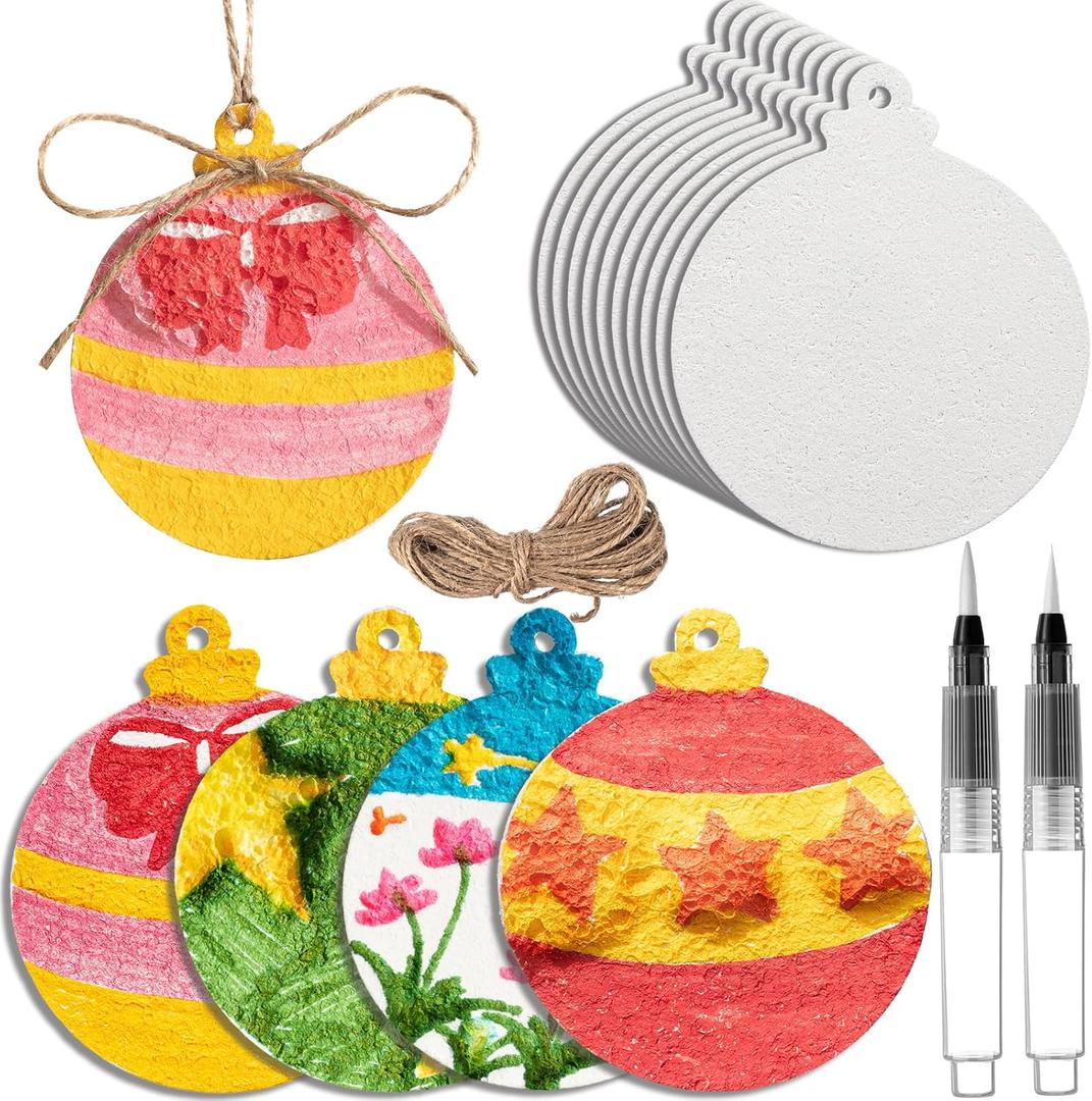 Wonderjune 20 Pcs Christmas Foam Texture Painting Paper for Craft, Magical Foam Texture Paper Sheet with Water Brush Pen, Handicraft Blank Painting Sheet for 3D Craft DIY Art Supplies (Christmas Ball)