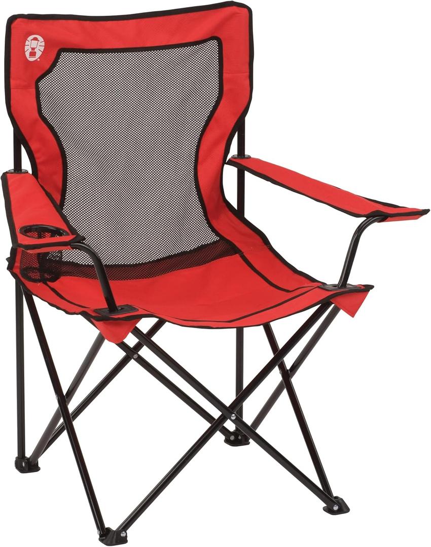 Coleman Broadband Mesh Quad Camping Chair with Carry Bag & Cup Holder, Cooling Mesh Back with Adjustable Arms, Great for Camping, Tailgating, Firepits, Patio, & More
