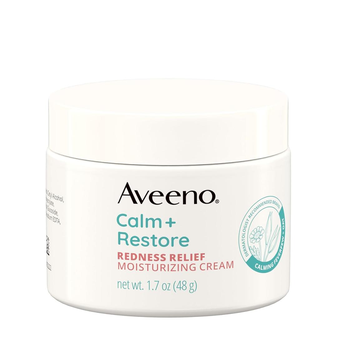Aveeno Calm + Restore Facial Moisturizer Face Cream for Redness Relief, Non-Comedogenic, Ceramide & Vitamin B5, Hydrating for Dry, Sensitive Skin, Hypoallergenic, Fragrance-Free, 1.7 oz