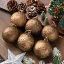 6 Pcs Farmhouse Christmas Ball Ornaments 3.15'' Vintage Antique Gold Christmas Tree Decor Rustic Distressed Neutral Ornaments with Loop Shatterproof Hanging Ball for Farmhouse Xmas Decor