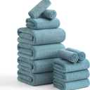 Hailea Luxury Bath Towels Set - 12 Piece (4 Large Bath Towels,4 Hand Towels,4 Washcloths), 100% Microfiber,Extra Absorbent Super Soft & Quick Dry,Complete Family Pack for Bathroom Gym Pool,Turquoise