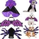 3 Pcs Halloween Cat Dog Costume Set Purple Giant Pet Spider Cosplay Dragon Wings Costume Cosplay Accessories Halloween Puppy Decorations for Dogs and Big Cats