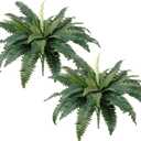 TOCHGREEN Artificial Ferns for Outdoors Set of 2 Bouquets 30" Diam Large Long Silk Artificial Boston Fern Fake Ferns Potted Faux Bush Plants for Home Garden Porch Window Decoration (2pcs)