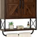 RUSTOWN Farmhouse Medicine Cabinet with 2 Barn Door,Wood Wall Mounted Storage Cabinet with Adjustable Shelf and Towel Bar, 3-Tier Bathroom Cabinet for Bathroom, Living Room(Dark Walnut, Medium)