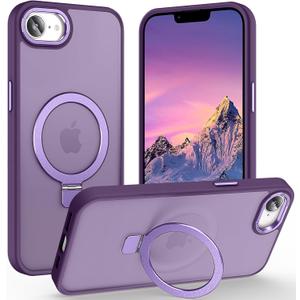 Magnetic for iPhone 17e Case & iPhone 16e Case with Ring Stand, [10 FT Drop Protection] [Velvety Touch] Slim Translucent Matte Back Shockproof Phone Case for iPhone 17e 6.1'', Dark Purple