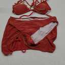 COZYEASE Women's 3 Piece Bikini Set Backless Halter Neck Triangle Chain Swimsuit Set with Beach Skirt (Red), Medium