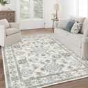 9x12 Washable Area Rugs Beige and Sage Green Vintage Boho Floral Farmhouse Rug for Living Room Bedroom, Non Slip Low Pile Carpet