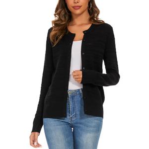 Women's Crew Neck Button Down Hollow Out Stripes Long Sleeve Cardigan Sweater (XX-Large, 2319-black) Women's Crew Neck Button Down Hollow Out Stripes Long Sleeve Cardigan Sweater (XX-Large, 2319-black)