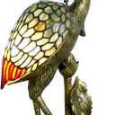 Tiffany Lamp Blue Stained Glass Crane Bird Style Table Lamp Desk Light 23.6 Inch Tall Vintage Tiffany Table Lamp for Bedroom Living Room Home Office, Color Changing LED Bulb Included