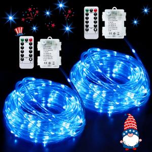 JMEXSUSS 2 Pack Battery Operated Rope Lights Outdoor Waterproof, Total 200LED 66ft 8 Mode/Remote Battery Christmas String Lights, Blue Pool Light for Trampoline Camping Balcony Garden Pool Decor