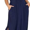 Keluummi Plus Size Wedding Guest Maxi Dresses for Curvy Women, Summer Formal Floral V Neck 3/4 Sleeve A Line Long Party Dress US18, Navy Blue