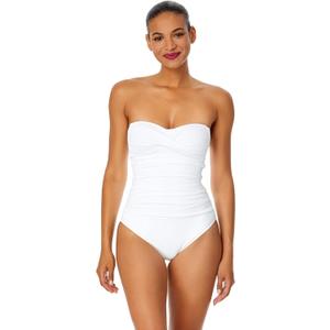 Anne Cole Women's Twist Front Shirred One Piece Swimsuit (12, White)