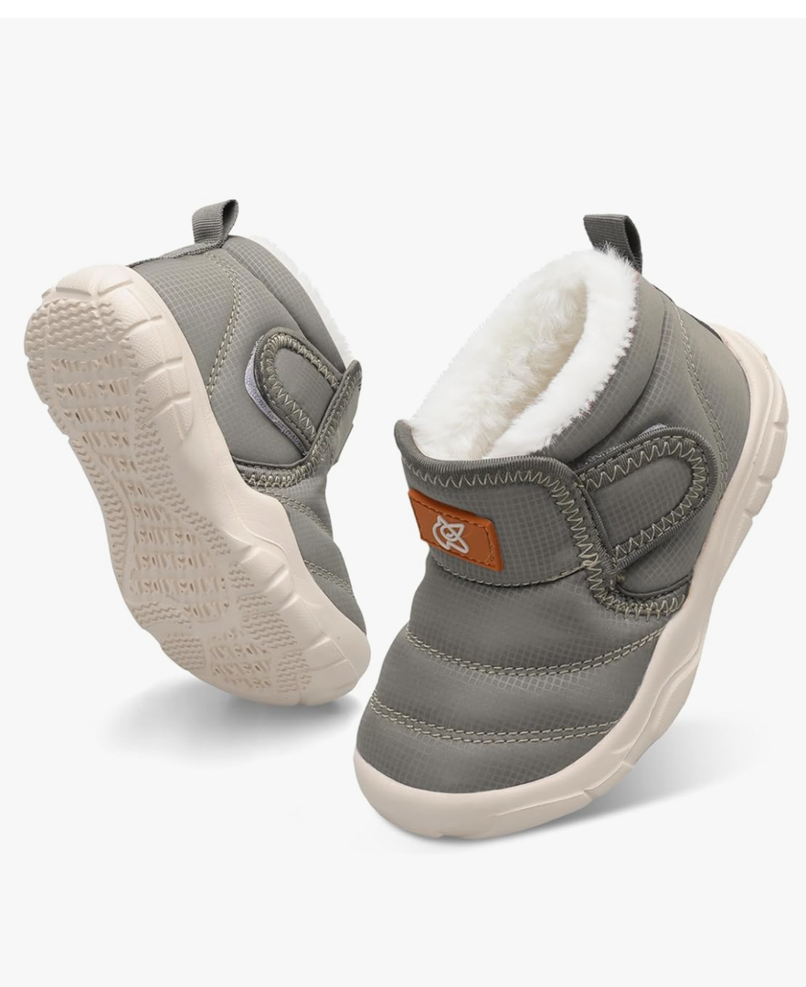 QFH Baby Boys Girls Winter Warm Shoes Cozy Fleece Snow Boots Toddler Non-Slip Walking Shoes Infant Outdoor Water Resistance Faux Fur Booties 20