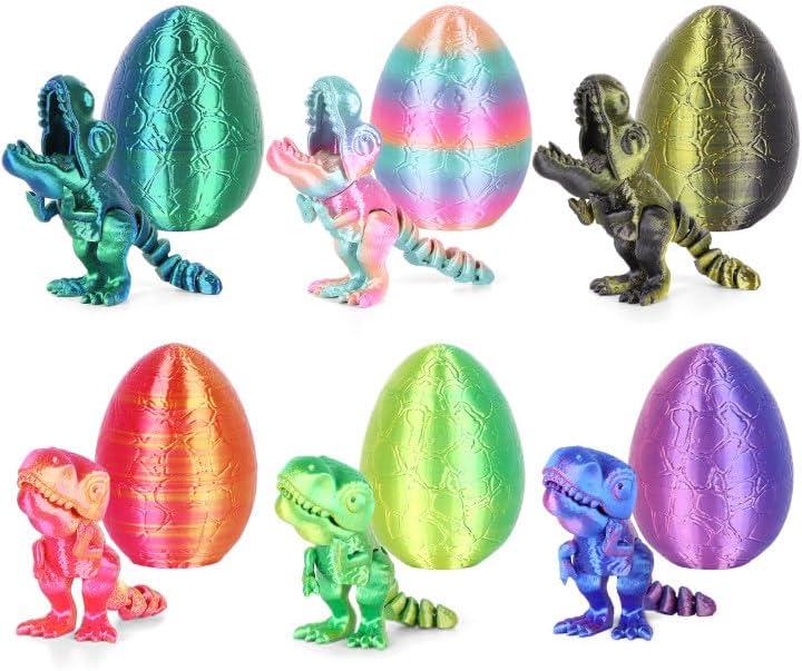 6PCS 3D Printed Dragon Egg Kids Dinosaur Toys, Articulated 3D Dinosaur Eggs with Dinosaurs Inside, 3D Printed Fidget Toys, Birthday Decorations Home Office Desk Toy(6PK Multicolored)