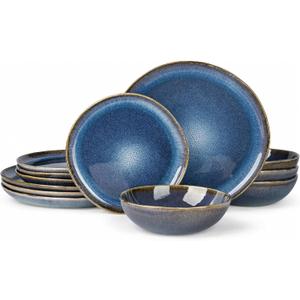 AmorArc Ceramic Dinnerware Sets for 4, 12Pcs Plates and Bowls Sets Dishes