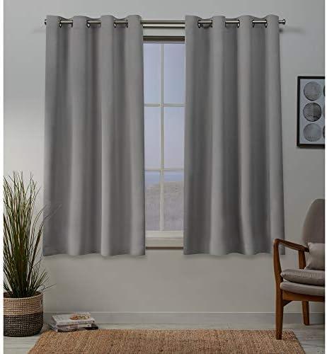 EXCLUSIVE HOME Sateen Twill Woven Room Darkening Blackout Grommet Top Curtain Panel Pair, 52"x63", Veridian Grey