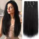 StrRid Natural Black Clip in Extensions Straight 22" Long Synthetic Thick Clips on Hair Piece for Women 5PCS Black Curly Wavy 18" Cheap Brown Red White Soft Full Head Weddings Party Daily Use 5 Oz