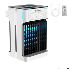 Portable Air Conditioners, Dual Motor & Fan Blades Evaporative Air Cooler with Remote, 3 Speeds & 3 Mist, Colorful Night Light Cooling Fan with 2-8H Timer, Personal AC Unit for Bedroom Office