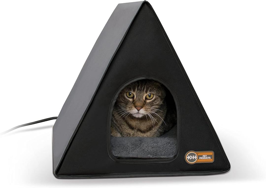 K&H Pet Products Heated Outdoor A-Frame Cat House, Weatherproof Shelter for Strays & Ferals, Safety Listed Insulated Outdoor Kitty House, Removable Door Flaps - Gray/Black 18 x 14 x 14in 20W K&H Pet Products Heated Outdoor A-Frame Cat House, Weatherproof Shelter for Strays & Ferals, Safety Listed Insulated Outdoor Kitty House, Removable Door Flaps - Gray/Black 18 x 14 x 14in 20W