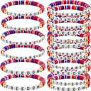 Huquary 48 Pcs 4th of July 250 Years of Freedom Theme Bracelets 1776-2026 Party Favors 250th Anniversary Memorial Day Party Supplies Red White Blue Patriotic Clay Bracelets for Independence Day Gift