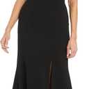 R&M Richards Women's Long Stretch Dress W/Illusion Neckline Beaded Applique & Front Slit - Evening Cocktail Party (Black, 20W)