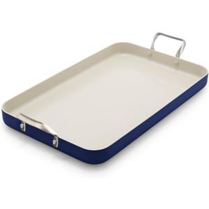 GreenPan 18" x 11" Double Burner Griddle Pan, Hard Anodized Healthy Ceramic Nonstick PFAS-Free, Stainless Steel Handles, Stovetop Cooking, Dishwasher Safe, Oven & Broiler Safe Cookware, Oxford Blue