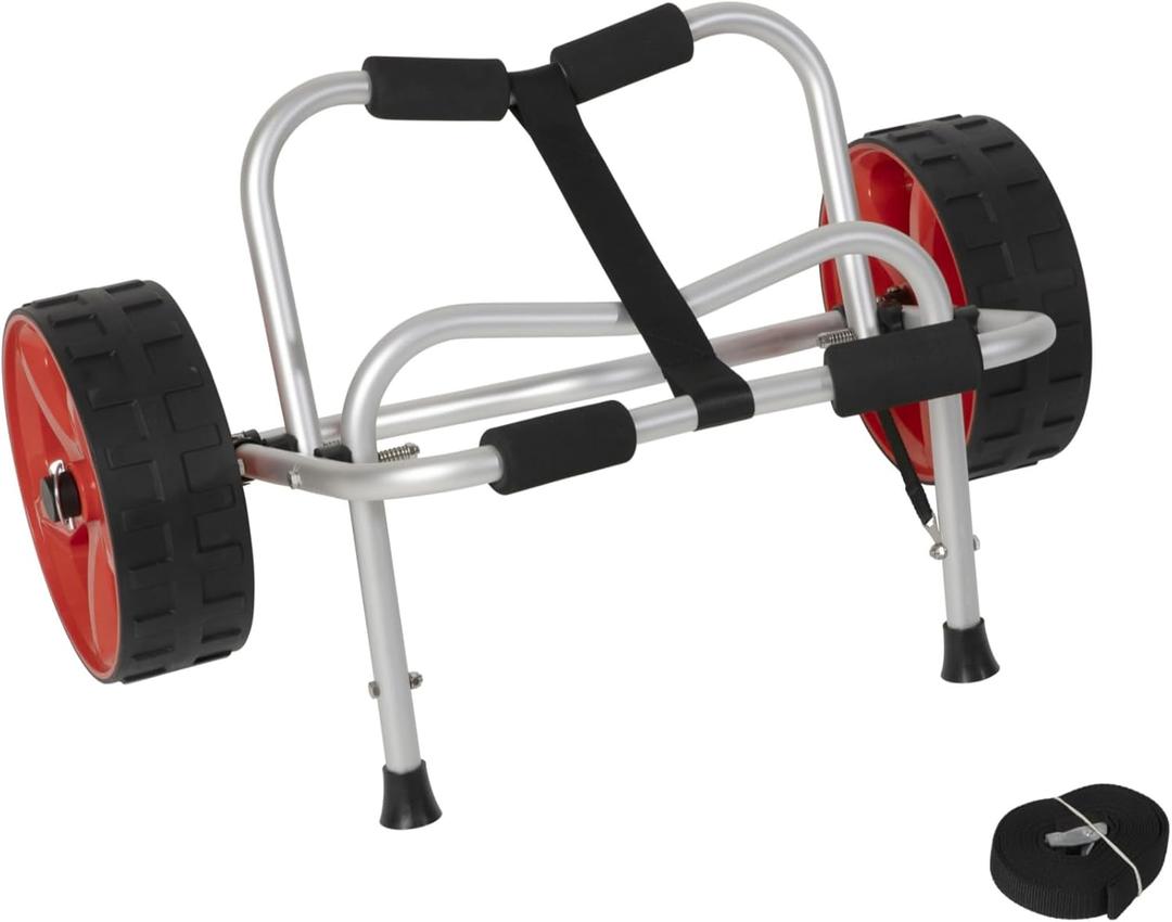 Kayak Cart with 10" Flat-Free Wide Wheels, 230 lb Heavy Duty Kayak Dolly Carrier, Foldable Aluminum Canoe Trolley with Tie Down Strap, Padded Bunk Support for Kayaks Canoes Paddle Boards