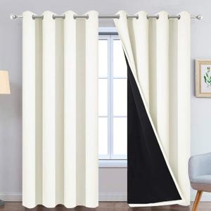 Yakamok 100% Blackout Curtains Thermal Insulated Curtain Panels with Black Liner for Bedroom, Heat Blocking Drapes for Living Room (52Wx96L, Cream, 2 Panels)