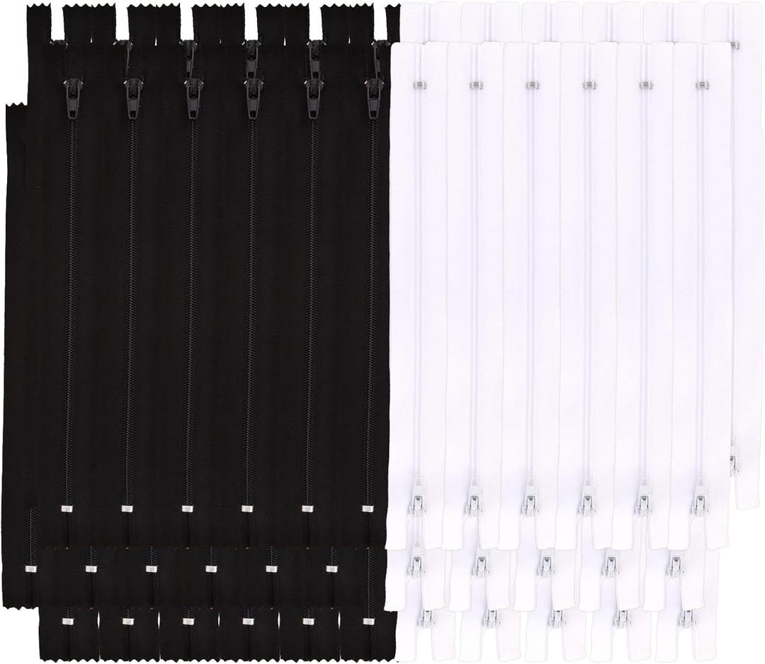 Amariver Zippers for Sewing - 100pcs Black & White Nylon Coil Zippers, 9 Inches, 2 Colors, 50 Pcs