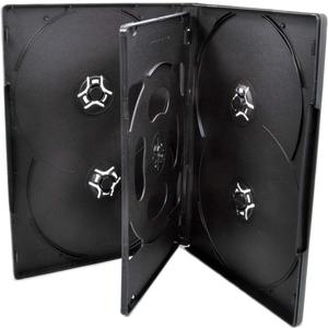 25 Pack Maxtek Standard 14mm Black Six (6) Disc DVD Cases with Double Sided Flip Tray and Outter Clear Sleeve