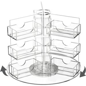 Qunclay Acrylic Rotating Business Card Holder 18 Pocket Sticker Display Organizer Multiple Spinning Clear Countertop Business Card Stand for Office