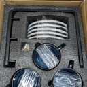 vicrays Ceramic Espresso Coffee Cups Set 4 oz Porcelain Espresso Cups with Saucers Spoons and Metal Stand for Tea Cafe Cappuccino Latte - Set of 6 - Blue