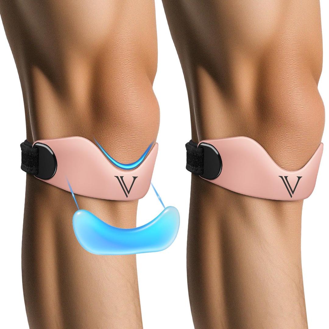 JHVW Patellar Tendon Support Strap 2-Pack, Knee Brace for Women Men, Adjustable Knee Patella Band Strap for Tendonitis, Running, Squats (Pink)