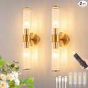 Morauroral Gold Battery Operated Wall Sconces Set of Two, Rechargeable Wall Sconce with Dimmable Remote Control, 20 Inch Wireless Sconce Wall Light for Bedroom, Living Room (Bulbs Included)