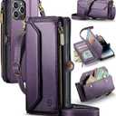 Wallet Case Compatible with iPhone 14 Pro Max RFID Blocking 10-Card Holder Soft PU Leather Magnetic Snap Shoulder Strap Zipper Pocket Phone Case Fit for iPhone 14 Pro Max - Purple