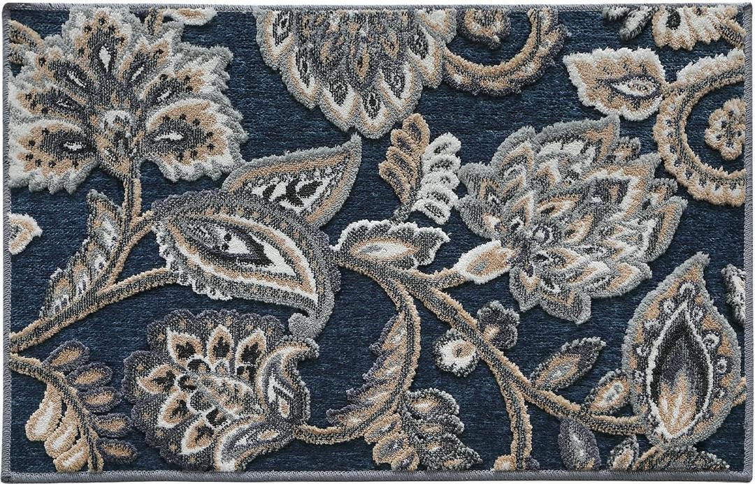 Color&Geometry Indoor Door Mat with Non Slip Latex Backed Soft, 20"x31", Thin Front Door Mat, Dirt Resist, Low Profile Easy Clean Entry Mats for Entryway, Entrance, Floral Elegance