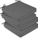 downluxe Waterproof Outdoor Chair Cushions Set of 4, 19" x 19" x 3" Patio Chair Cushion with Non-Slip Ties & Handle, Square Outdoor Cushion for Patio Furniture with Removable Cover, Dark Grey
