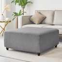 HFCNMY Stretch Knitted Jacquard Ottoman Cover - Thick Washable Slipcover for Square Storage Ottoman With Elastic Bottom, Gray, Medium (Grey)