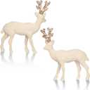 SY Super Bang 2PCS Velvet Reindeer Christmas Decorations, Beige Flocking Deer Figurine Statue Table Decorations, for Home Holiday Xmas Gift Party Decor.