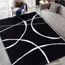 YIHOUSE Modern Washable Area Rug for Living Room Bedroom - Large Abstract Black and White Rug Non-Slip Ultra-Thin Home Decor (Dark Curve, 5'x7'ft)