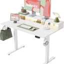 Agilestic 48x24 Inch Electric Standing Desk with Shelf, Height Adjustable Desk with Power Outlets & LED, Sit Stand Up Table with Monitor Stand, Computer Workstation, White, 48 x 24 Inches with led and power strips