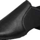 Black Slip-on Jazz Shoes Elastic Leather Sole Dance for Men Womens (13.5W / 12.5M)