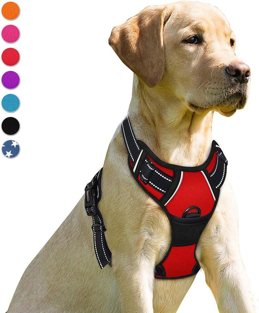 BARKBAY No Pull Dog Harness Front Clip Heavy Duty Reflective Easy Control Handle for Large Dog Walking(Red,L) (Large(Chest:27-32"))