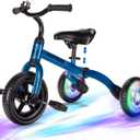 YGJT 3 in 1 Lighting Tricycle for Toddlers Age 2-5 Years Old, Folding Kids Balance Bike with Adjustable Seat and Removable Pedal, Toddler Bike Ride-on Toys for Infant, Gifts for Baby Boys Girls(Blue)