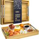 Comfify Decorative Bamboo Serving Trays with Silver Stainless Steel Handles  2-Piece Set for Coffee Table, Ottoman, Breakfast in Bed, Jewelry & Decor Organization  12"x17"  Pure Bamboo Finish