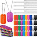 Yinkin 200 Pcs Military Dog Tags Set Including 100 Pcs Aluminum Blank Dog Tags 100 Pcs Ball Steel Chain Rectangle Blank Labels Metal Stamping Label for DIY Decorative Craft Laser Engraving(Multicolor)