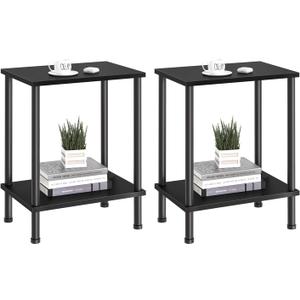End Table,Small Side Table,2-Tier Nightstand with Storage Shelf,Sofa Bedside Table for Small Spaces in Living Room,Bedroom, Office,Stable Frame,Easy Assembly, Black